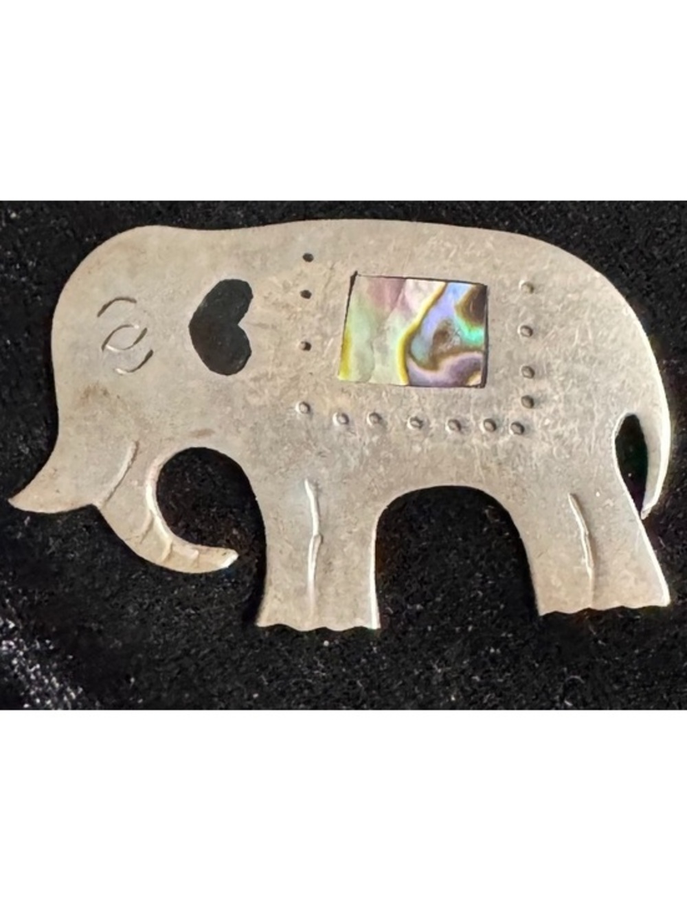 Vintage Mexico 925 Sterling Silver Elephant Brooch Onyx Abalone Inlay Pin 11.94g